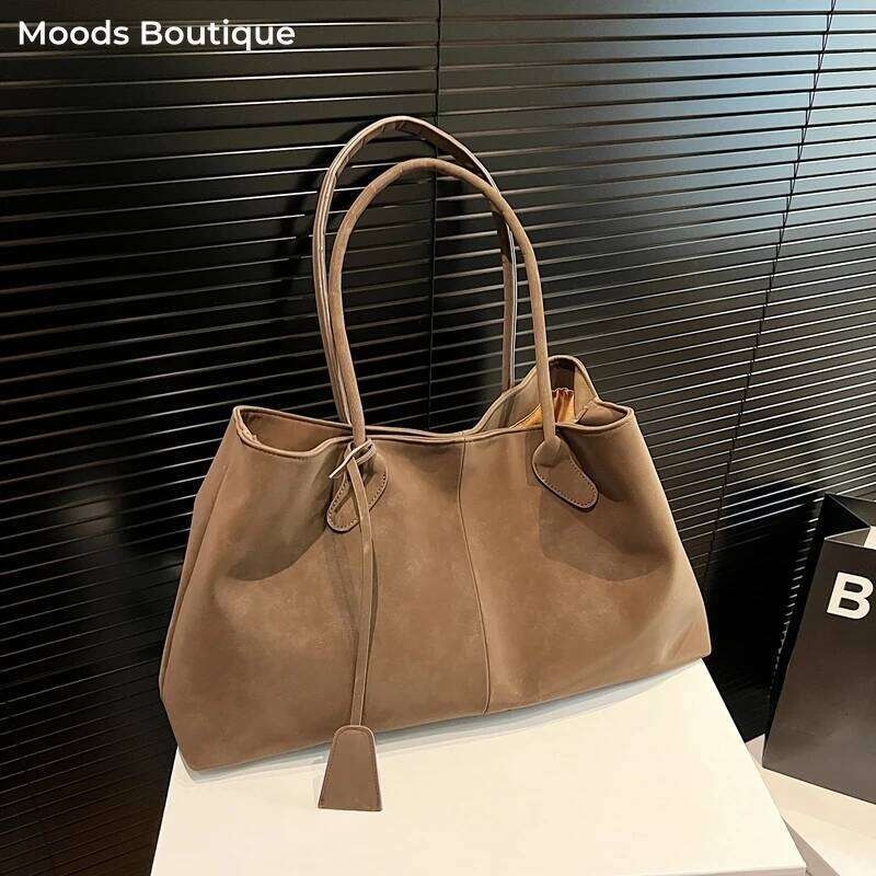 MOODS Retro Shoulder Tote Bags For Women Faux Suede Pure Color Big Capacity Shopper Simple Fashion Designer Handbags Luxury 2025 C260207