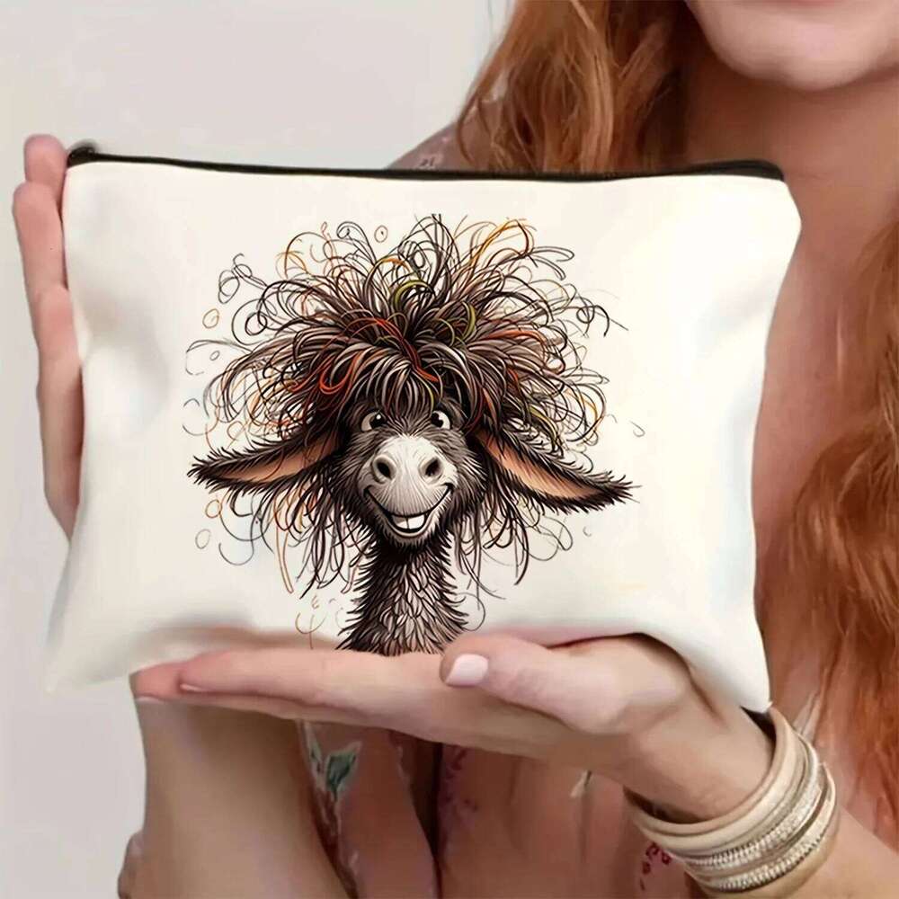 Fun Humorous Donkey Bee Zipper Multi functional Storage Large Capacity Handheld Makeup Portable Cosmetic Bag Y260206