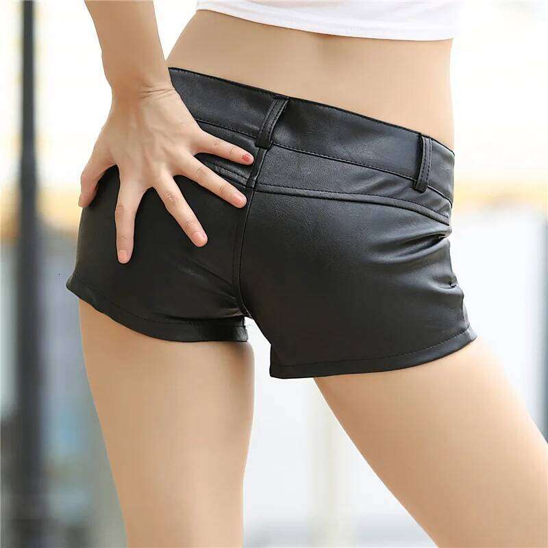 Black Slim Tight Pu Leather Low Waist Sexy Nightclub Pole Dance Women's Mini Micro Shorts XJ260206