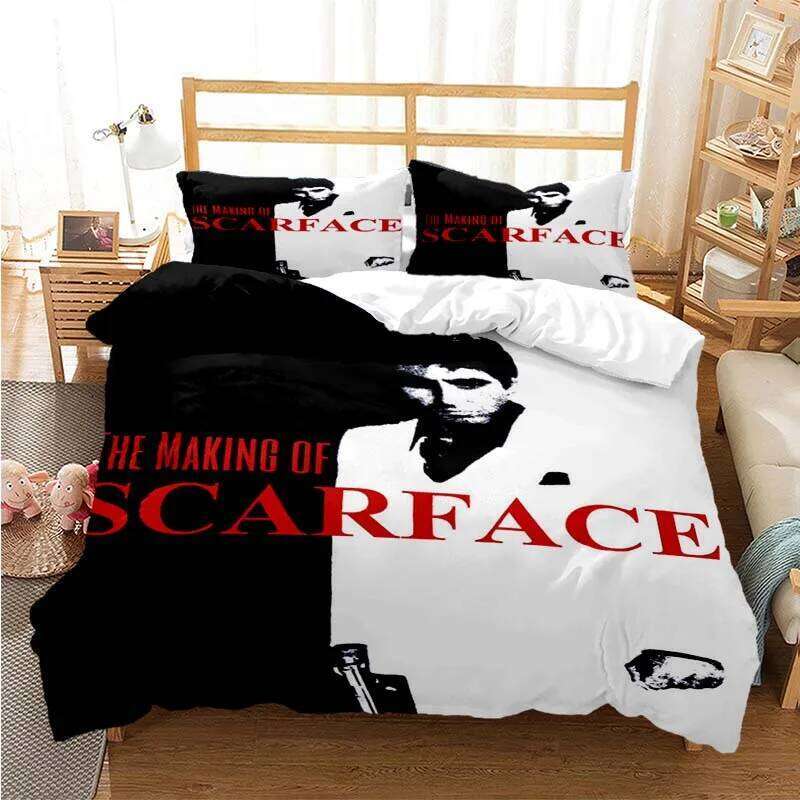Tony Montana Scarfaces Bedding Set Boys Girls Twin Queen Size Duvet Cover Pillowcase Bed Kids Adult Home Textileextile XJ260206
