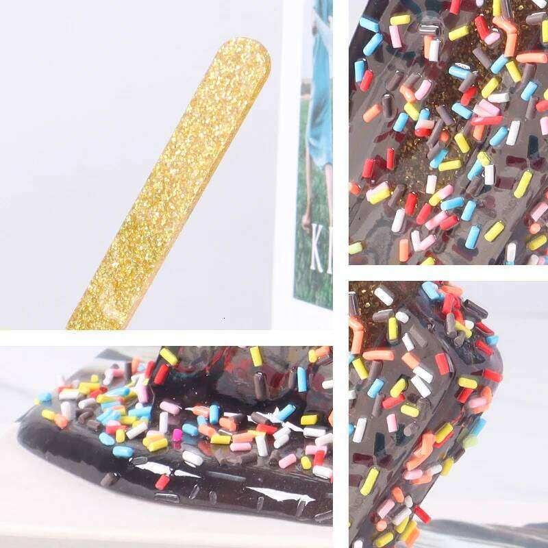 Creative Handicraft Decorative Items Resin Melting Popsicle Sculpture with Colorful Sprinkles and Golden Glitter Stick for Home S260204