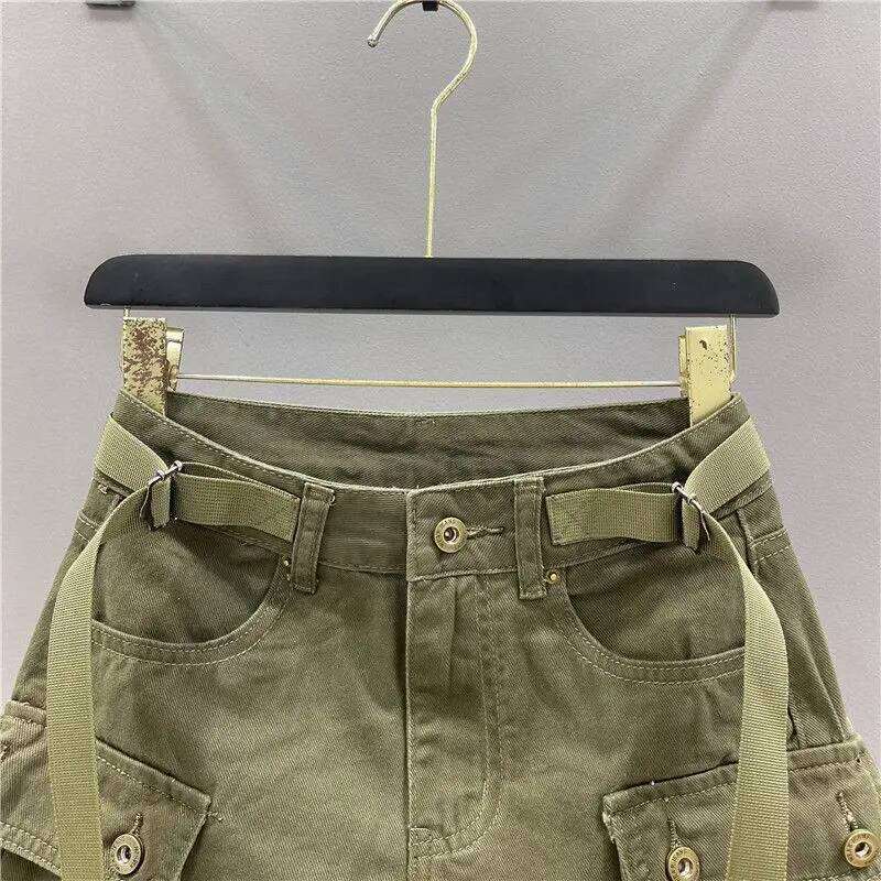 Zipper Fly SKirts Button Women's Denim Cargo with Pockets Sexy Mini A-line Jean Skirts Female Streetwear XJ260206