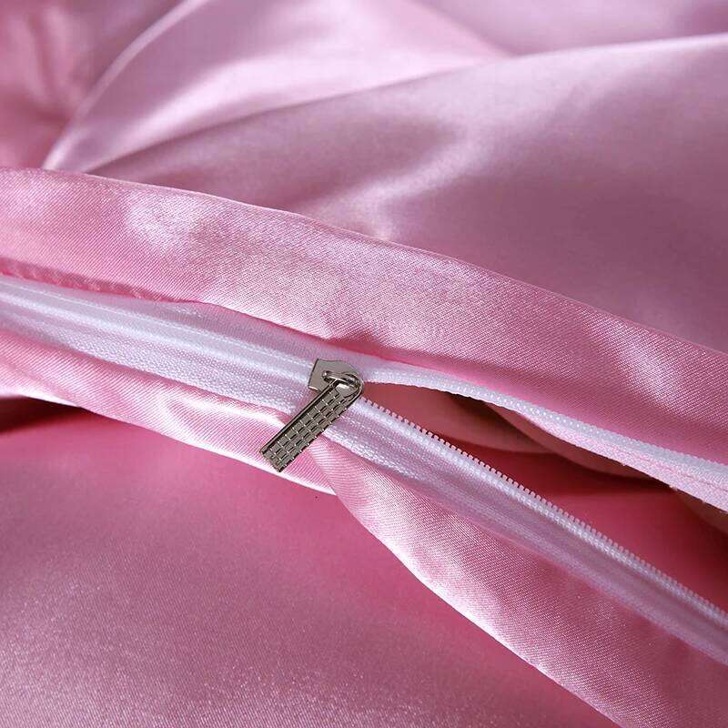 3-Pieces Silky Satin Duvet Cover Set Queen Size Soft Smooth Durable Comforter Covers Pink Solid Color Luxury Bedding with Zipper XJ260206