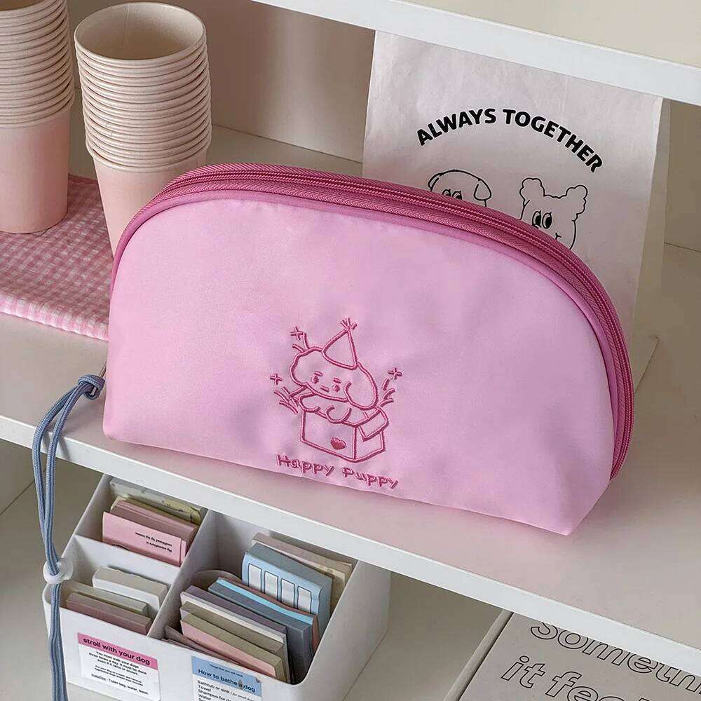 Kawaii Cartoon Dog Women Makeup Cute Cosmetic Lipsticks Storage Pouch Portable Round Travel Make Up Zipper Mini Bag Y260206