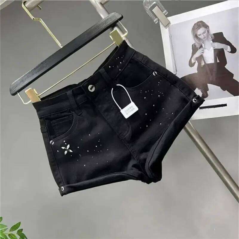 Women's Chic Hot Pant Girl Style Rolled-up Denim Summer Wear Version Low-Waisted Wide-Leg Pants A-line Shorts Jeans XJ260206