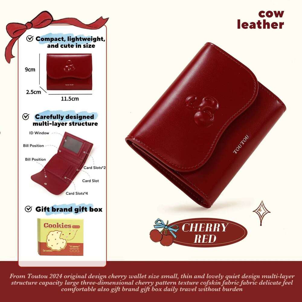 Birthday new year Gift: The New TOUTOU Cowhide Wallet, Lightweight, Compact Red Card & Coin Purse, a Gift for Girlfriend Y260206