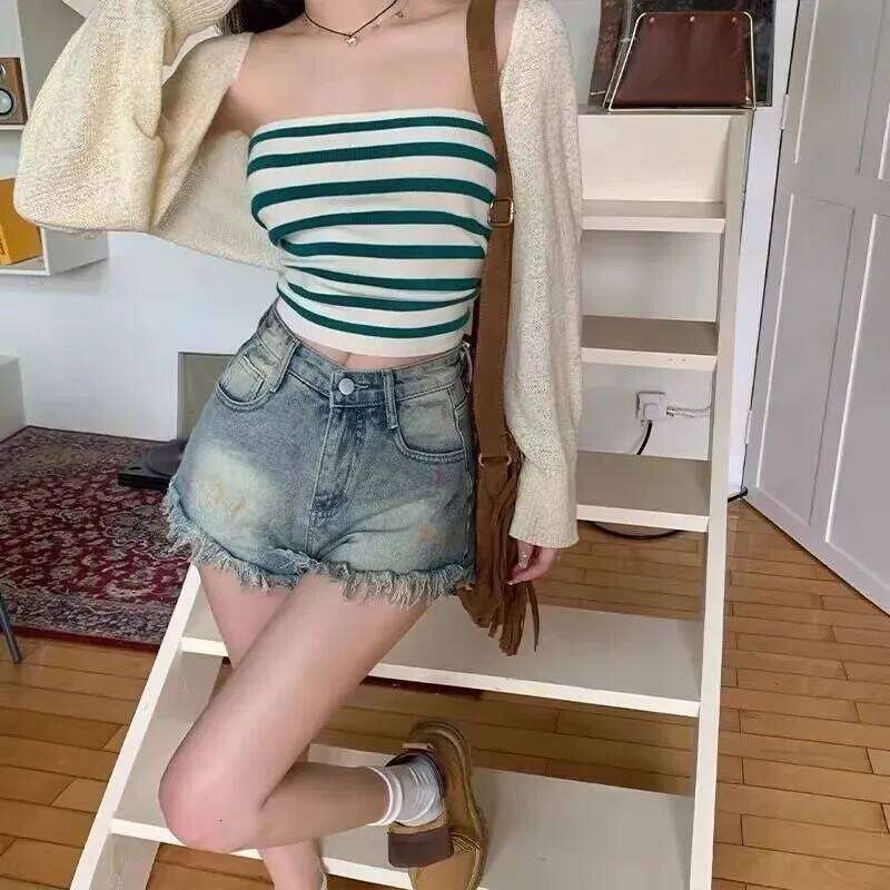 Women's painted graffiti denim shorts for summer, thin, high waisted, A-line with fringed edges, slim and wide leg pants, trendy XJ260206