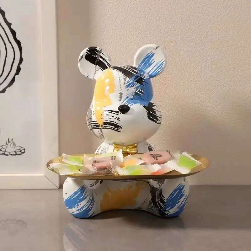 18.5cm Graffiti New Bear Figurine Home Decoration Animal Statue Keys Storage Shelf Modern Room Sculpture Table Decor Statues S260204 f82