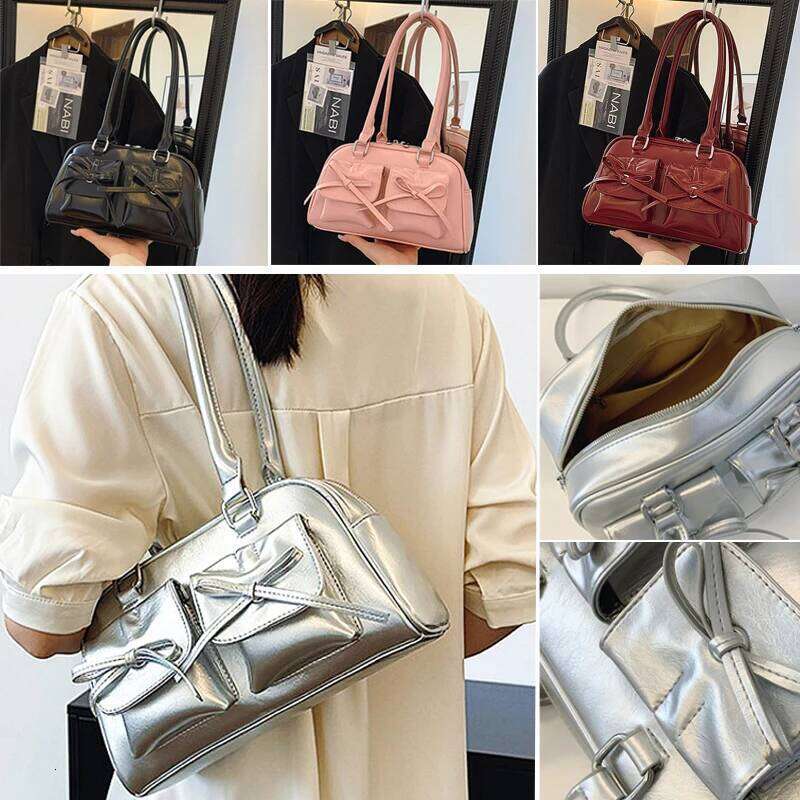 New Ballet Style Shoulder Spring Bow Underarm Bag Versatile Women's Bowling Simple Tote Bags for Women Daily Commute Y260205