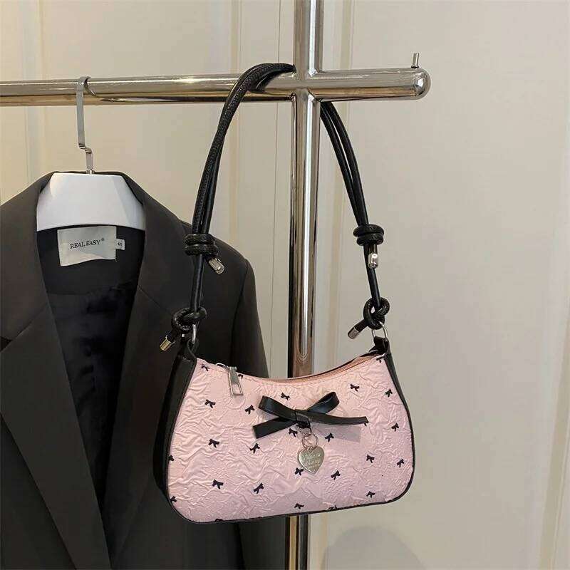 Niche Bow Underarm Fashion Top Handle Purse for Women, Chic Shoulder Tote, Minimalist Crossbody Bag, Versatile Y260205