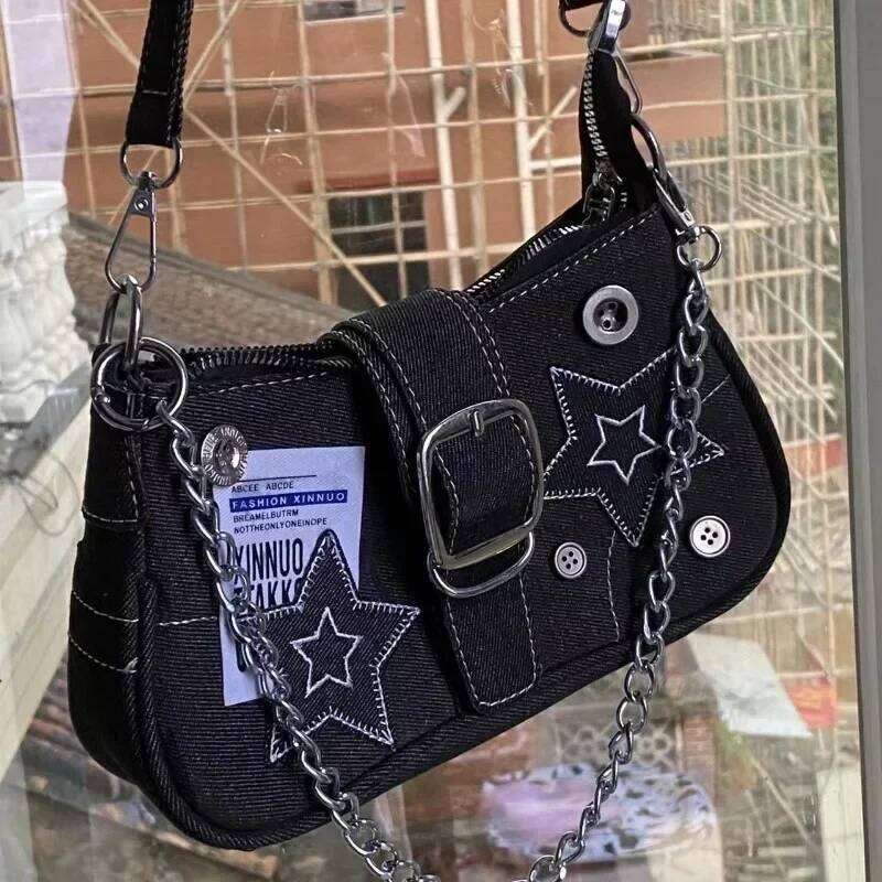 Y2k Stars Women's Popular Retro Cool Girls Underarm Bag Canvas Female Small Shoulder Bags Chain Tote Purses Fashion Z260207 - view 3