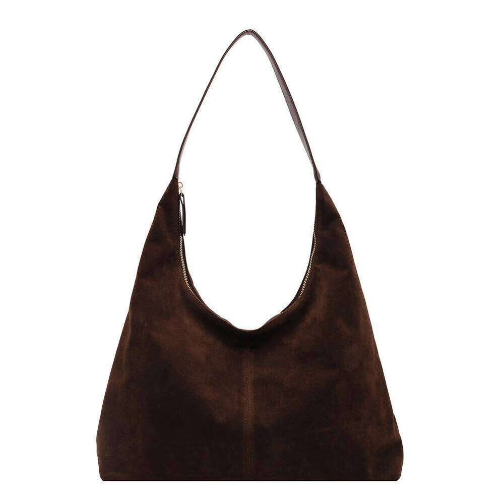 Women Suede Tote with Zipper Shoulder Large Capacity Hobo Solid Slouchy Commuter Travel Bag Y260204