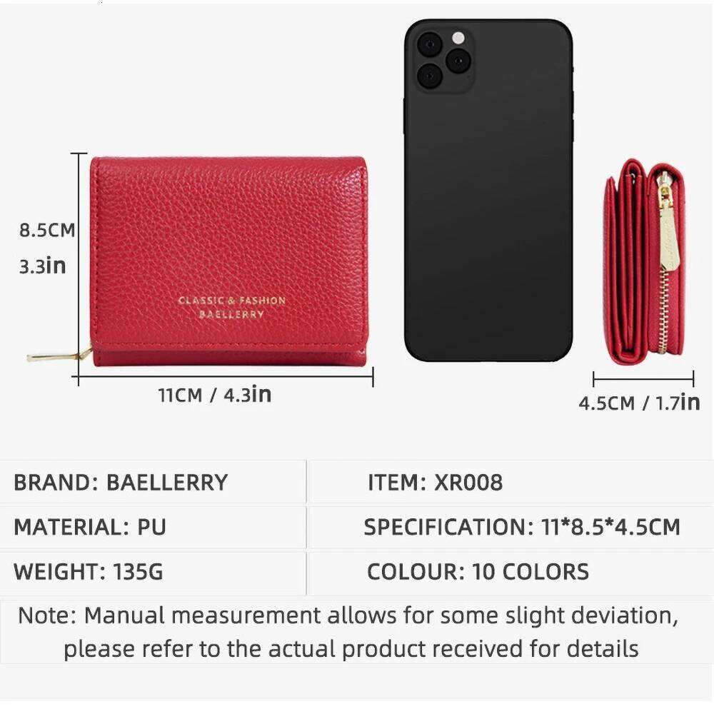 Premium Short Tri-Fold Wallet for Women - Slim Lychee Pattern Leather with Coin Pocket, 6 Card Slots 2025 New Y260206