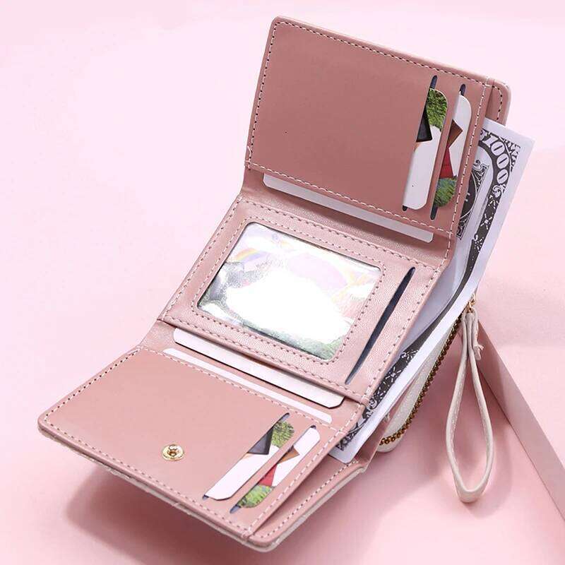 Women's Wallet Tri Fold Card Bag PU Multi Objects Pocket Short Fashion Embroidered Love Pattern Korean Minimalist New 2024 Y260206