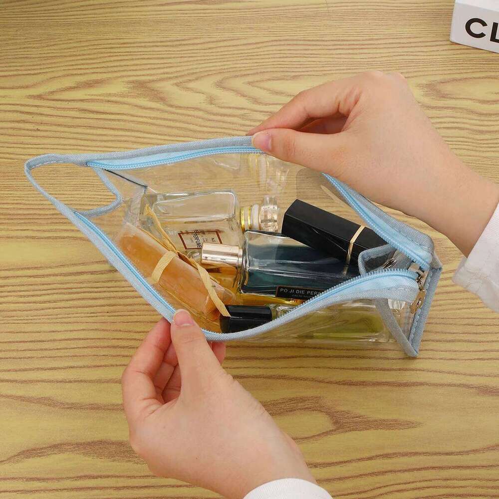 Transparent PVC canvas makeup Redwood and cotton three piece wash set Portable travel ladies' storage bag Y260206