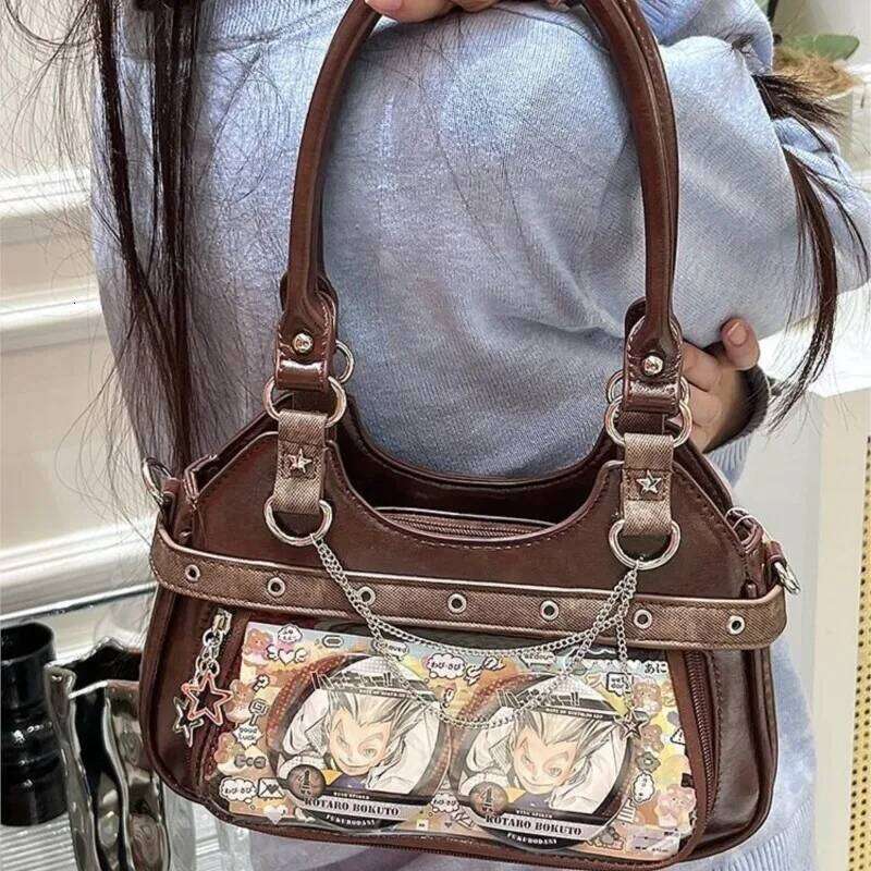JIAERDI Harajuku Star Ita Women Double Strap Adjustable Clear Leather Tote Purse Subculture Daily Versatile Shoulder Bag Y2K Z260207 - view 4