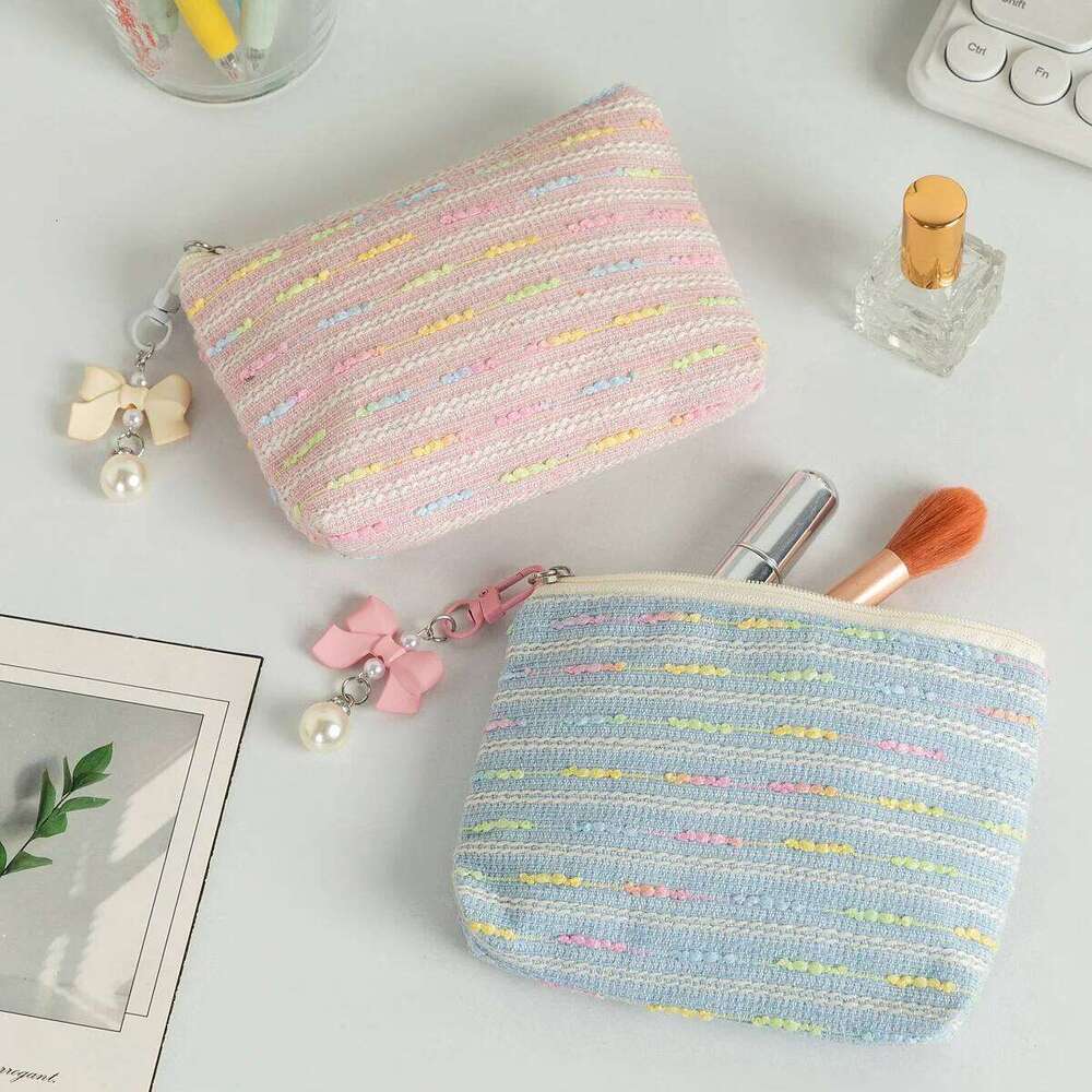 Small Cosmetic Make Up Bag Mini Striped Organizer Bags for Women Lipstick Makeup Children Cute Purse Coin Pouch Case Y260206