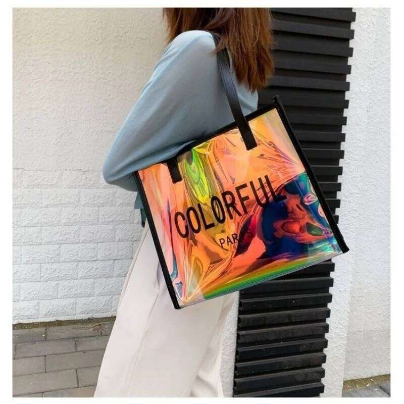 Women's Jelly Tote Waterproof Transparent PVC Laser Summer Trend Beach Large Capacity Shoulder Bag Y260205
