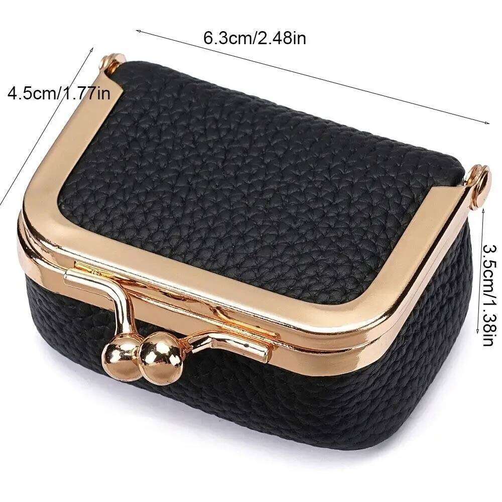 Genuine Kiss Lock Coin Purse Square Solid Color Leather Jewelry Mini Multifunctional Small Item Bag Earrings Y260206