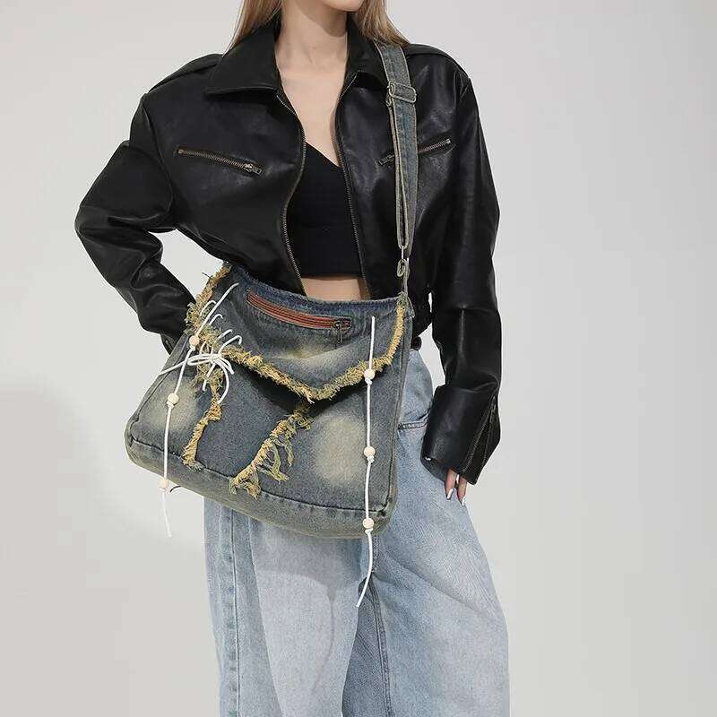 New Denim Zipper Large Capacity Shoulder Casual Crossbody 2026 Fashion Trend Versatile Sewing Thread Commuting Bags Z260207 - view 4