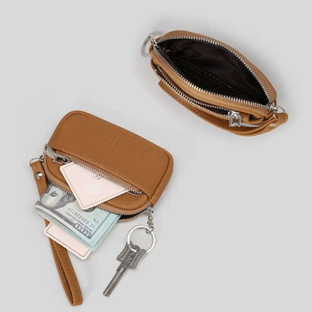 1Pc Portable PU Leather Women Mini Wallet Storage Solid Color Students Coin Purse Large capacity Zipper Wrist Key Bag Y260206