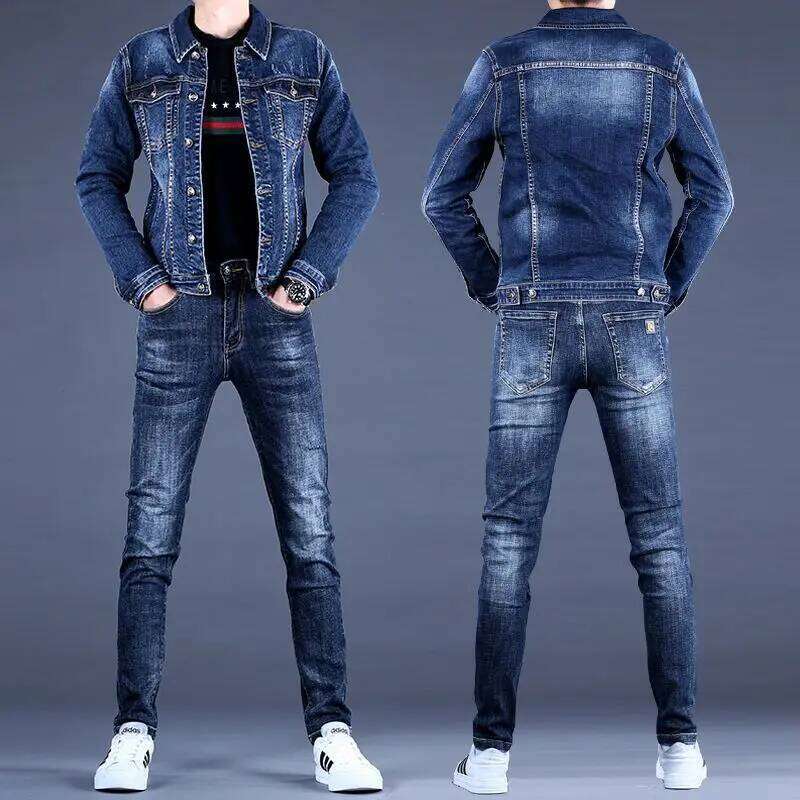 Luxury Brand with Denim Suit Men's 2025 New Autumn and Winter High-end Trendy Casual Top Versatile Jeans Jacket Set X260207 - view 5