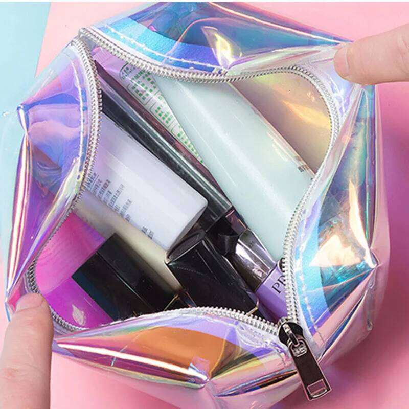 2023 New Holographic Makeup Cosmetic Travel Bag Toiletry Organizer Purse Women PVC Transparent Jelly Pouch for Ladies Y260206
