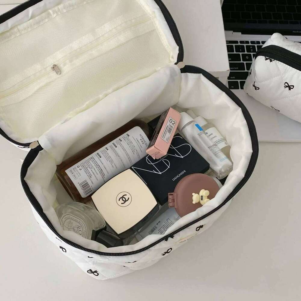 Fashion Cherry Tote Women Makeup Portable Cute Ladies Cosmetic Toiletry Storage Pouch Handbag Cotton Quilted Zipper Bag Y260206