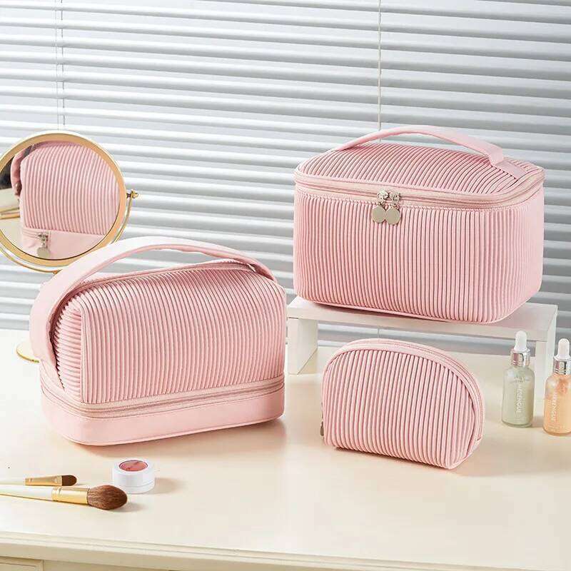 New 3PCS Makeup Bag Set for Women Lightweight PU Leather Travel Cosmetic Organizer, Fashion Portable Vanity Pouch Kit Y260206