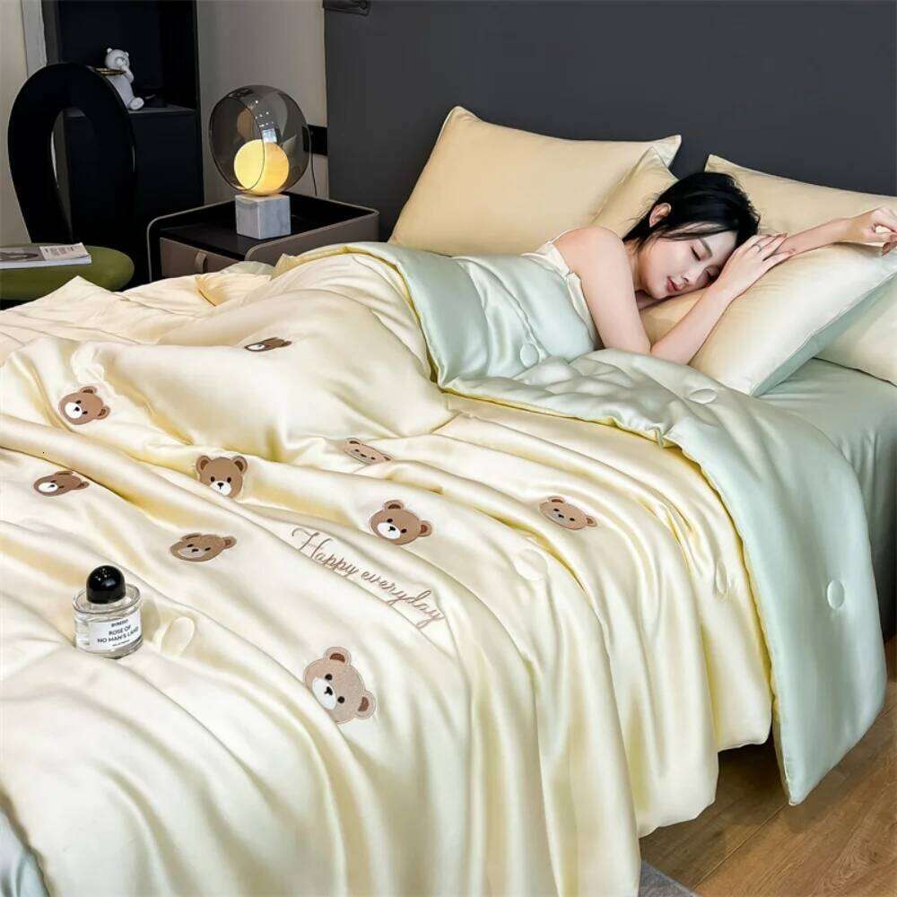 Cool Ice Silk Summer Four-Piece Sets Embroidery Thin Quilt Bed Sheet With Pillowcases Air Conditioning Bedding Set XJ260206