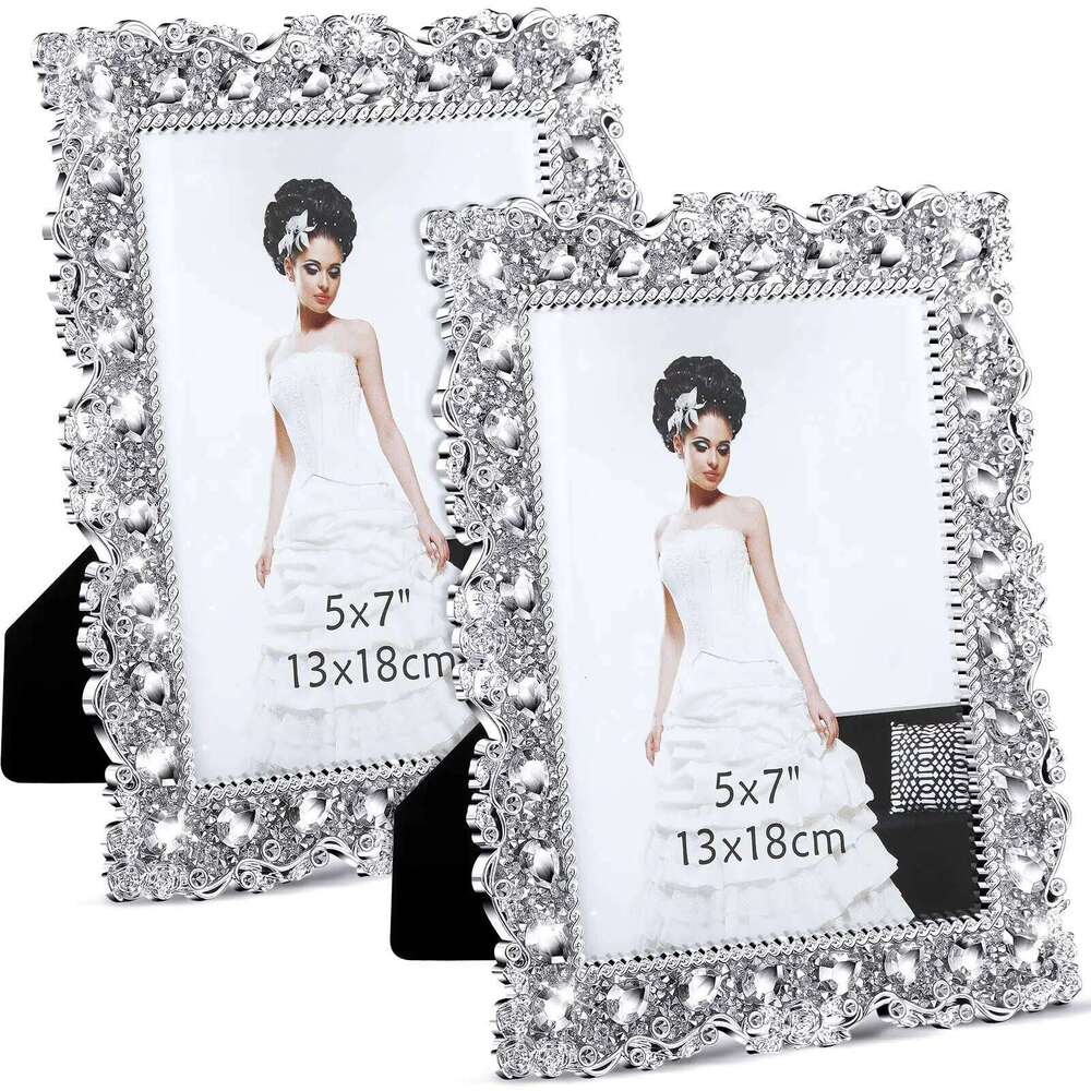 2-pack with crystal wedding rhinestone decoration desktop photo frame 7 inch gift for family and friends S260205