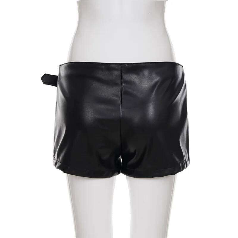 Y2K Spice Girls Sexy Slim-fit Black Shorts Personality Street Metal Buckle Low-rise Hot Pants Women XJ260206