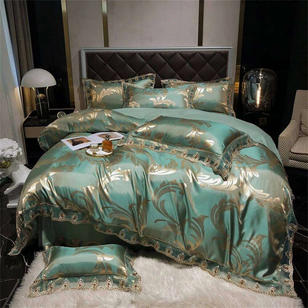 Jacquard Weave Sateen Lace Bedding Natural Comforter Satin Soft Luxury Four Pieces Set Home Duvet Cover Bed Sheet Pillowcase XJ260206