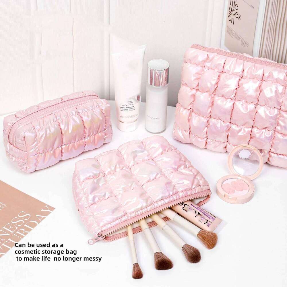 Pink Fashion Women Makeup Storage Handbag Travel Organizer Toiletry Cosmetic Pouch Bubble Grid Ladies Clutch Bag Y260206