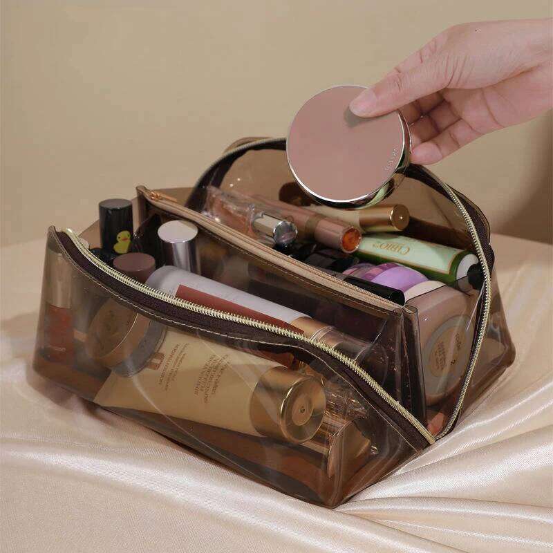 Transparent Tote Pillow Cosmetic Large Capacity Women Travel Cosmetics Toilet Storage Washbag Clear Makeup Zipper Bag Y260206
