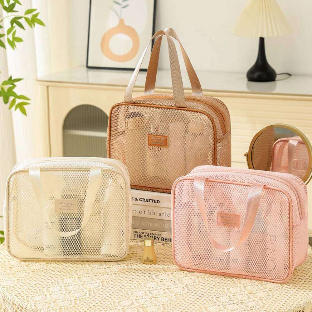 Simple Mesh Clear Tote Makeup Storage Pillow Toiletry Cosmetic Washbag Large Capacity Portable Women Travel Organizer Bag Y260206