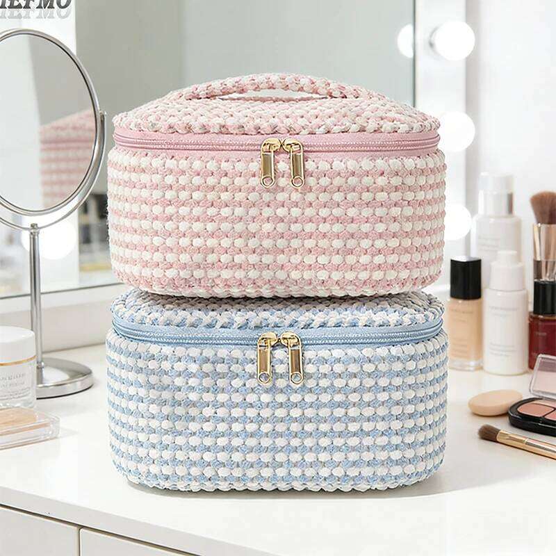 Fashion Corduroy Makeup for Women Large Capacity Cosmetic Pouch Portable Cute Handy Travel Toiletry Bag with Handle Y260206