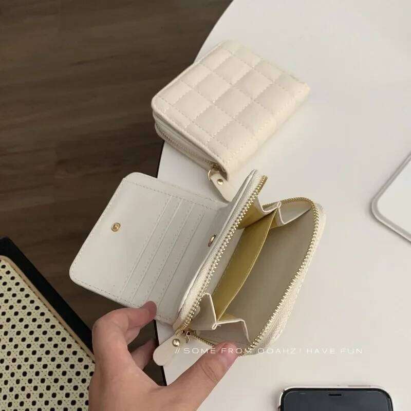 2023 New Women Short Wallets PU Leather Female Plaid Purses Card Holder Fashion Woman Small Zipper Wallet with Coin Purse Y260206