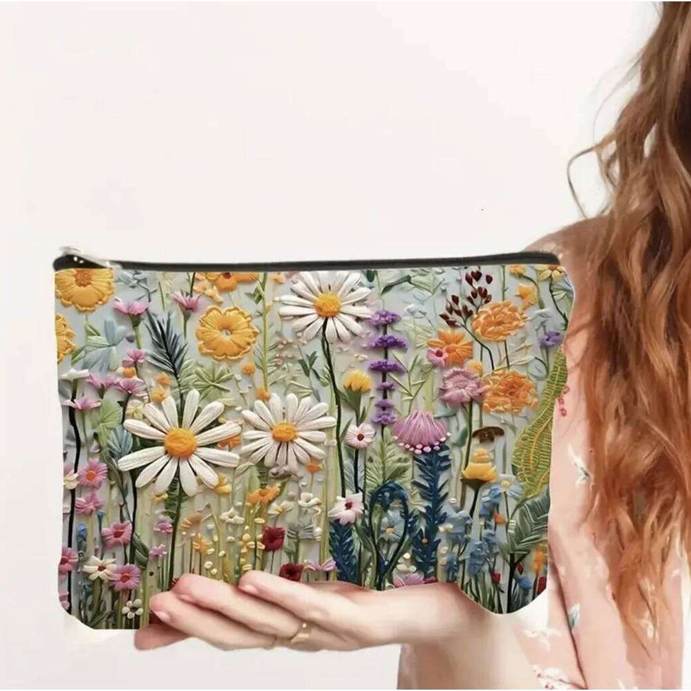 Wholesale Floral Double-sided Printed Makeup Pouch Travel Organizer Handbag Linen Women Cosmetic Storage Bag For Gift Y260206