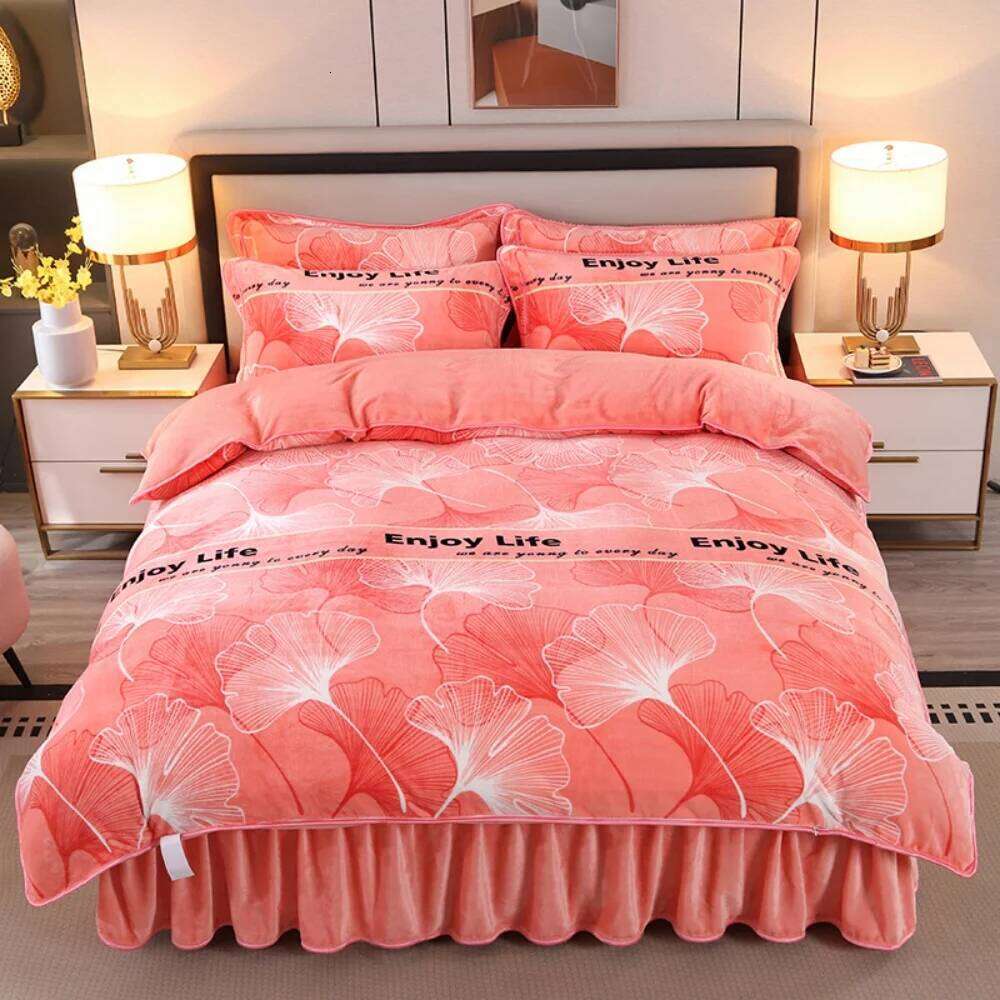 Class A Milk Bedding Sets Double-Sided Thicken Four-Piece Set Light Luxury Winter Warm Coral Velvet Quilt Cover Bed Skirt XJ260206