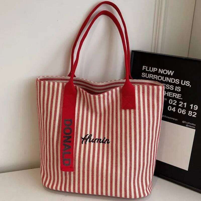 Large-capacity Canvas - New Women's Style Multi-purpose Striped Shoulder for School, Commuting, Handbag Tote Bag Y260205