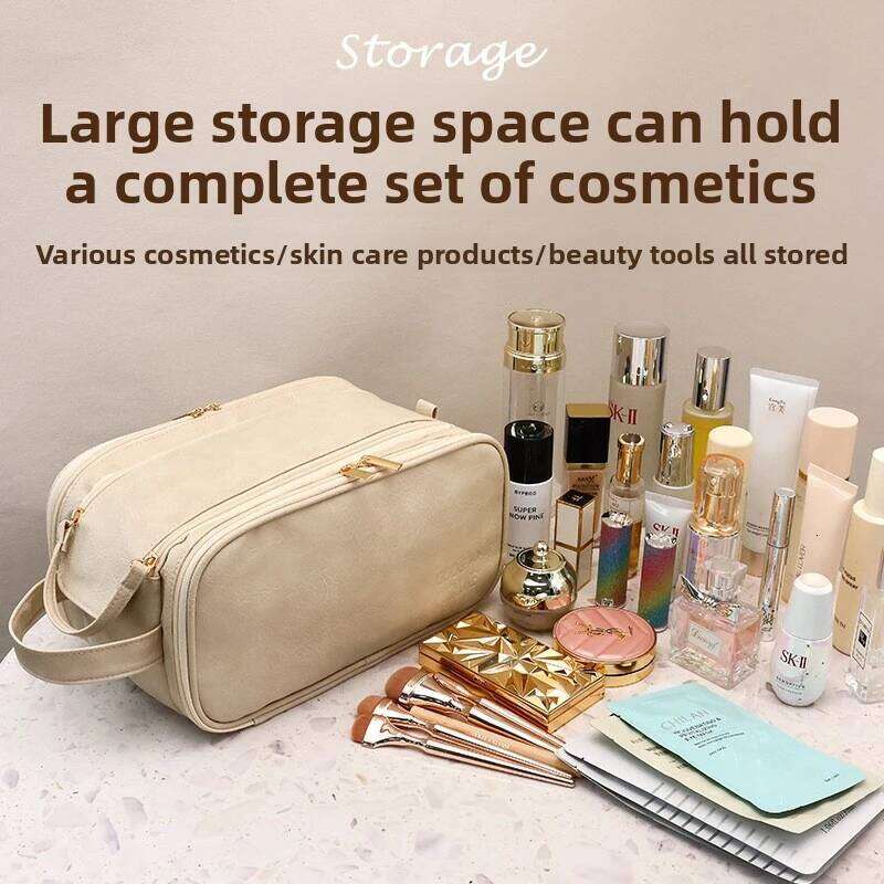 High appearance double zipper large capacity, portable, high-end for business trips, makeup brush, toiletry bag, sto Y260206