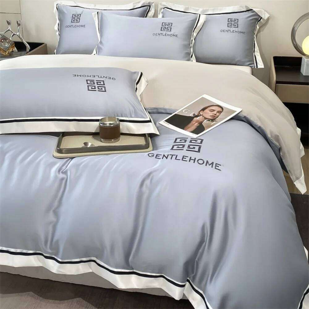 Embroidery Four-Piece Washed Ice Silk Bedding Smooth Sleeping Naked Summer Luxury Duvet Cover Set Bed Sheet Pillowcases XJ260206