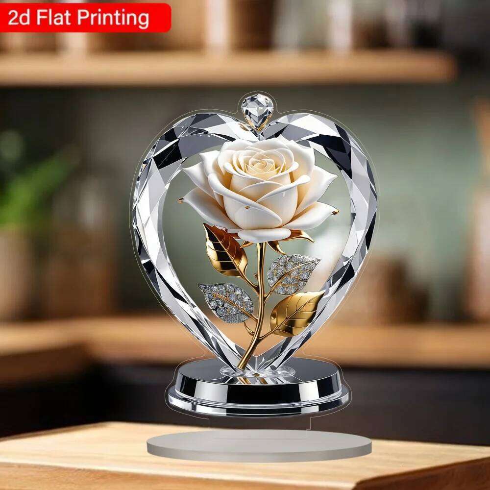 1 piece of luxury romantic crystal heart rose 2D acrylic ornament desktop decoration S260204