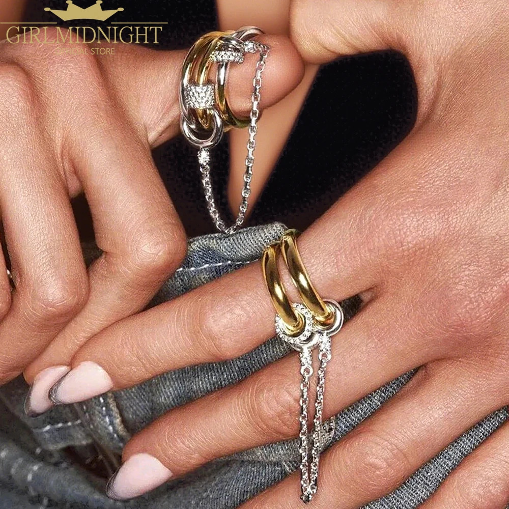 Iced Out Stack Chain Ring Gold Color Micro Paved 5A CZ Engagement Band Multi Piece Stacking Finger Fashion Jewelry 260205 - view 7