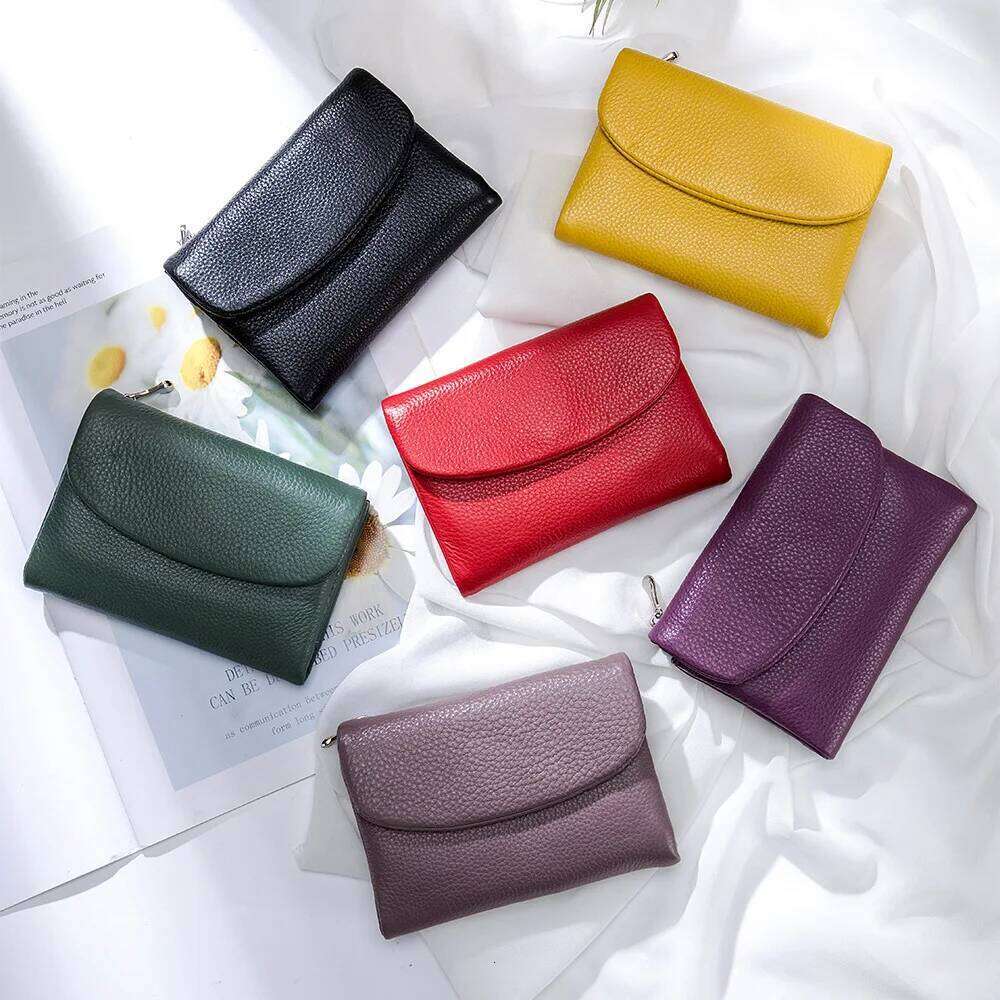 Coin Purse Genuine Cow Leather Short Wallet Trifold for Small Women's Purses Clutch Cowhide Holder Travel Card Wallets Y260206