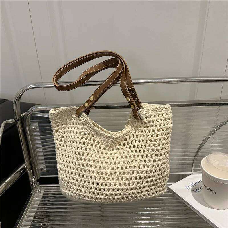 Large Capacity Knit Shoulder Bags for Women Versatile Ladies Beach Woven Underarm Bag Hollow Design Commuter Female Handbag Tote Y260205