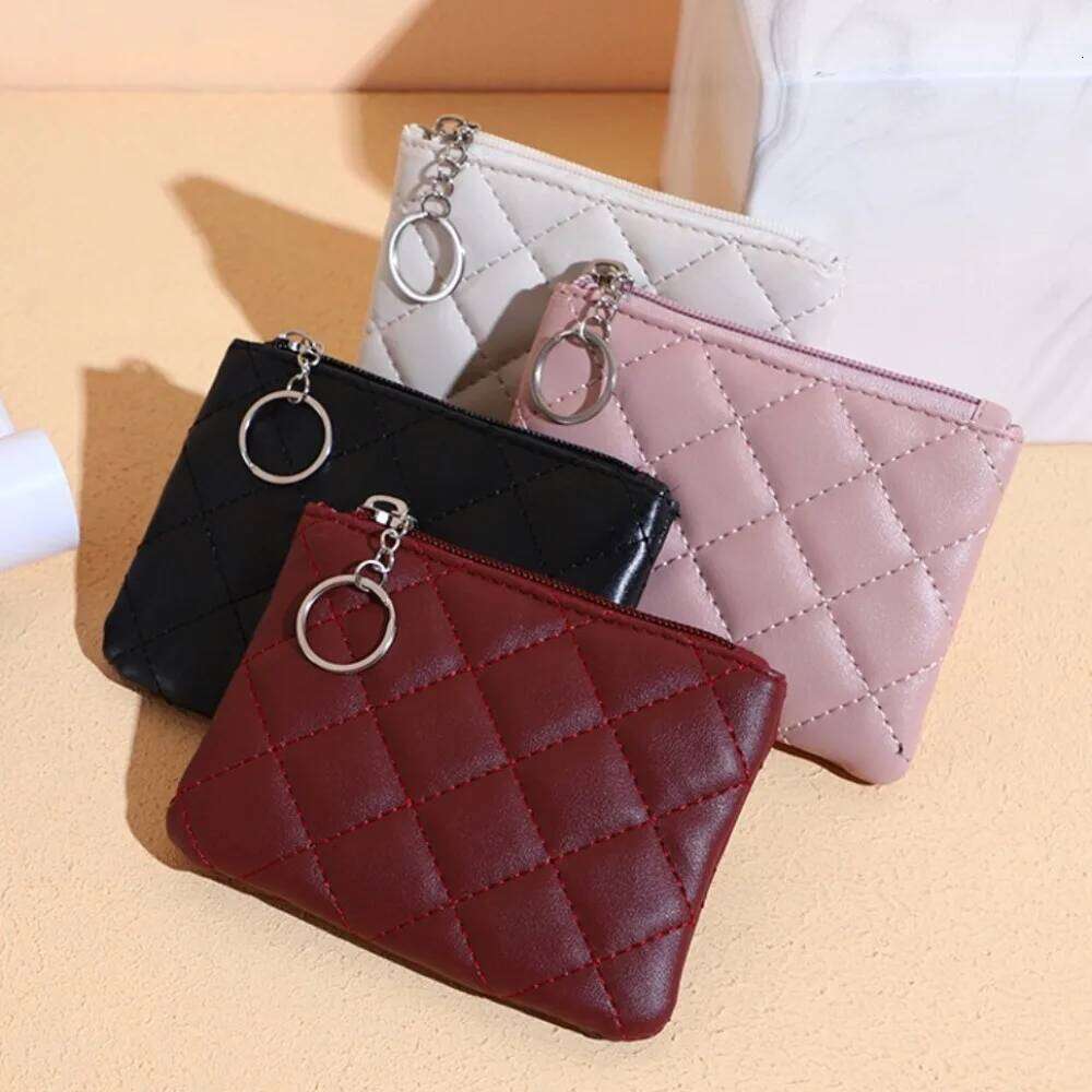 Fashion PU Leather Slim Wallet Mini Zipper Coin Purse Solid Color Simple Card Holder Y260206