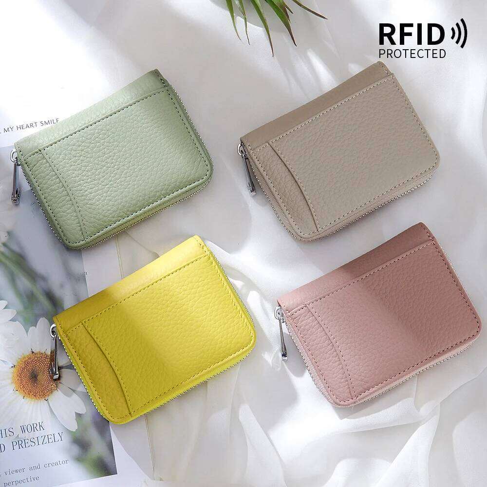 Custom Letters Fashion Women Zipper Small Wallet Coin Purse RFID Blocking Credit Card Holder Genuine Leather Short Money Clip Y260206