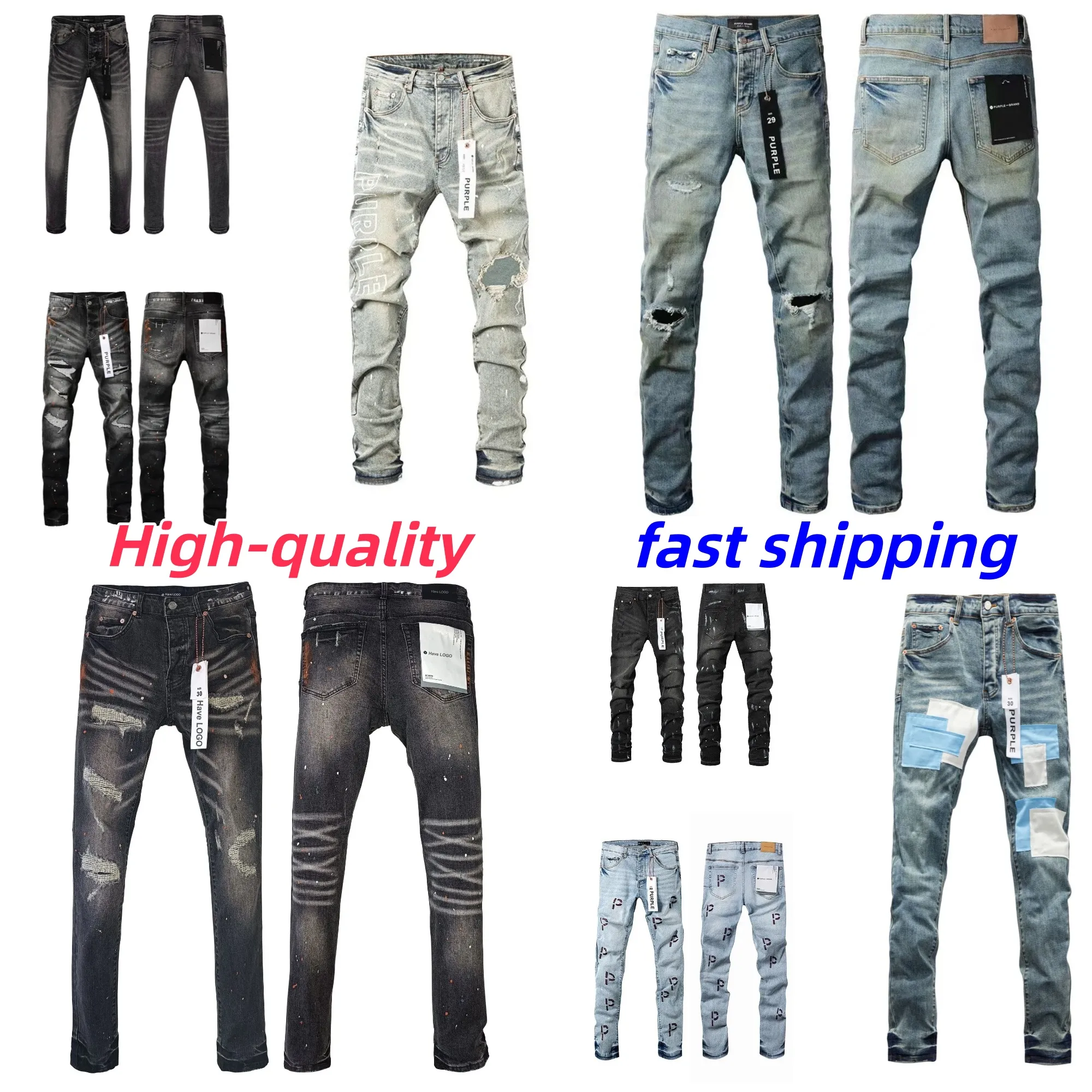 2026 New Amira Men's amirijeane High Stretch Skinny Pants Color Distressed Black Streetwear Button Ripped Brandd